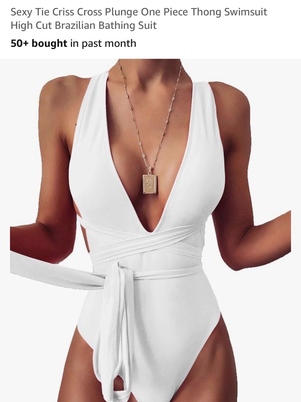 Tie-Wrap Plunge One-Piece Swimsuit in White